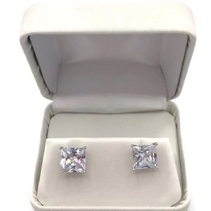 925 Sterling Silver CZ Square Cut Large Stud Earrings CN 925